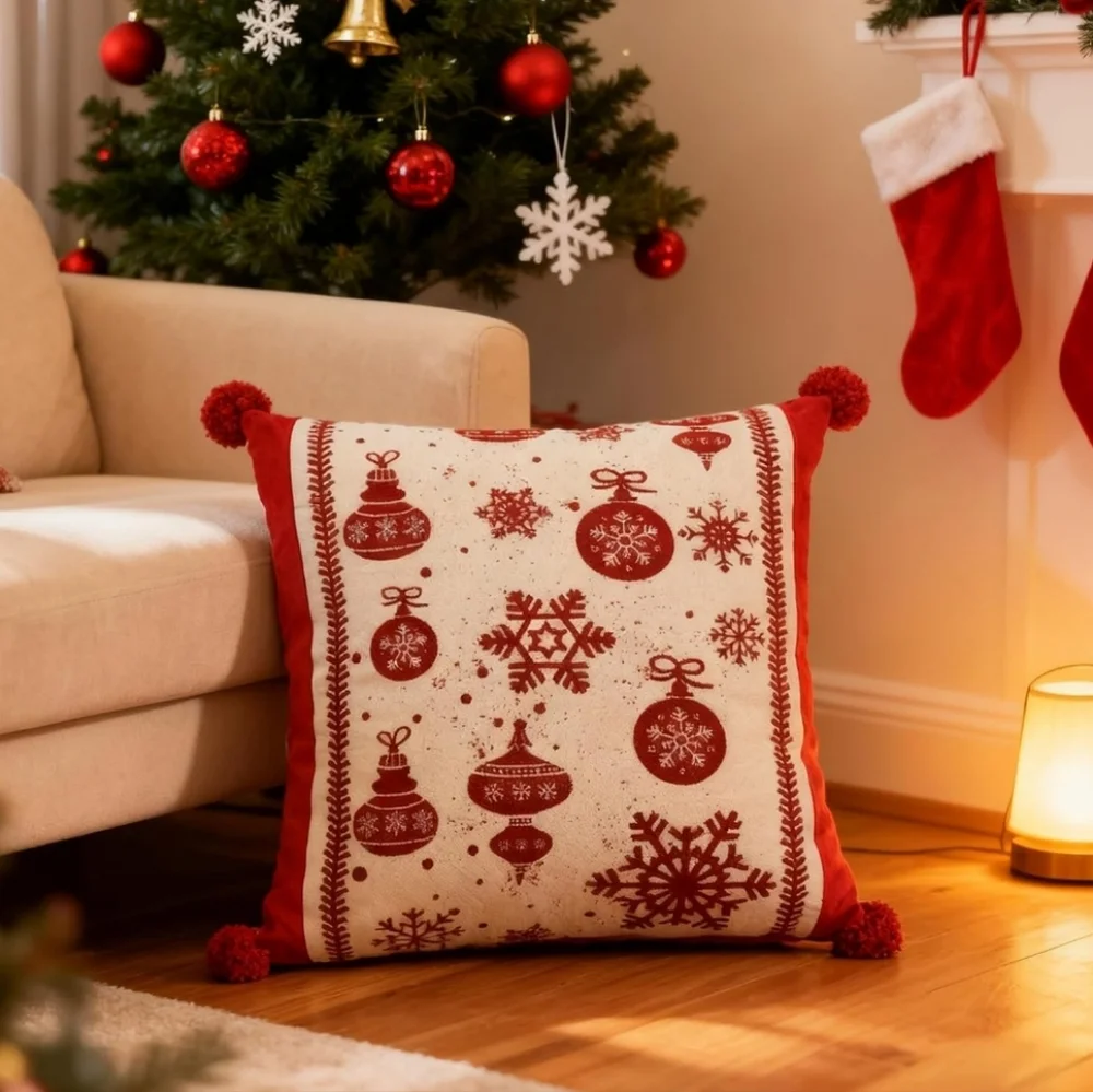 Christmas Pillow Covers 18 x 18 Inch, 3DEmbroidered Pillow Cover, 2PK